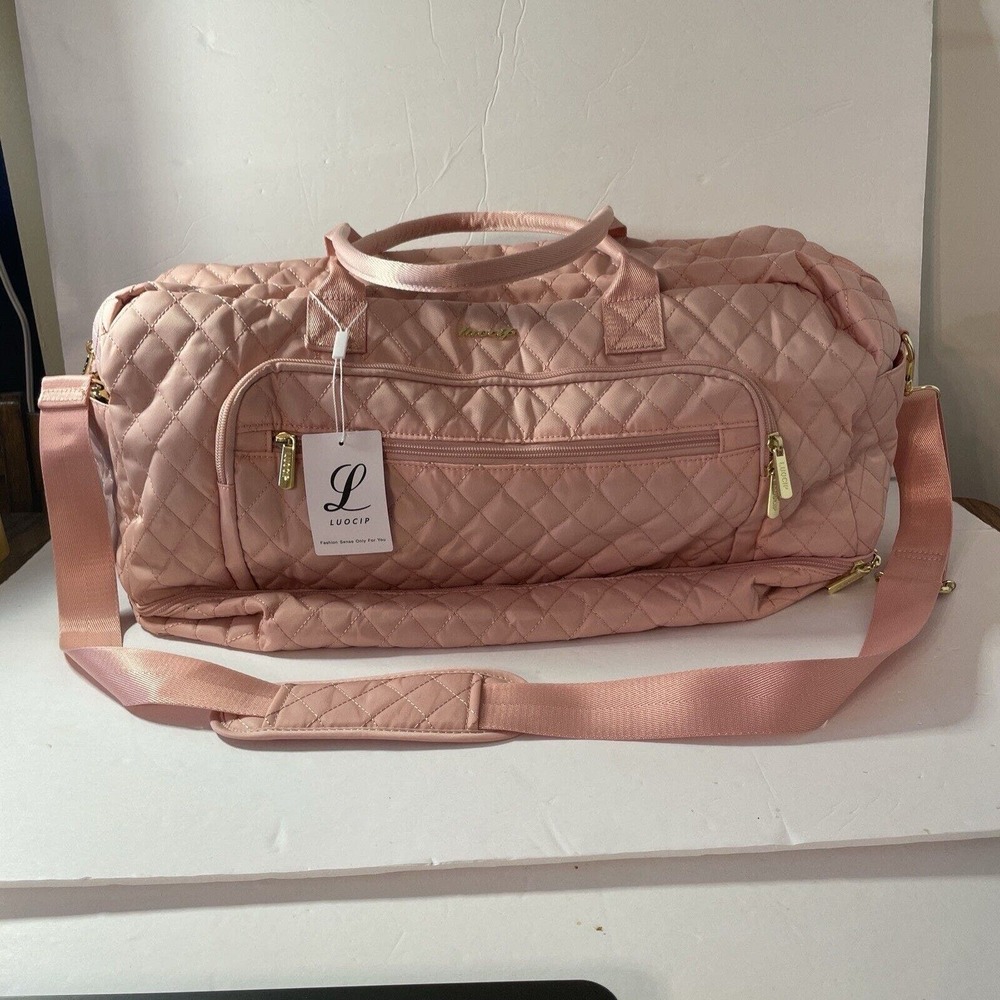 Luocip Pink Quilted Nylon Weekender Bag 22”Lx9”Wx14”H Duffel Duffle Bag